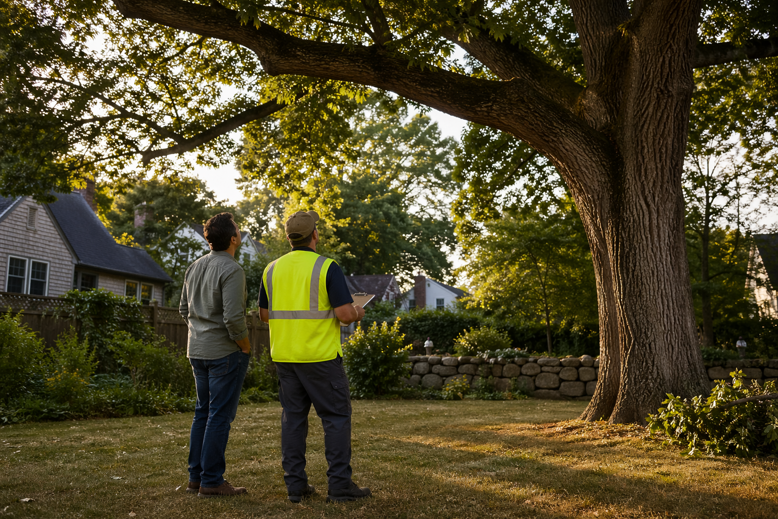 Arborist assessing a large tree before providing a quote